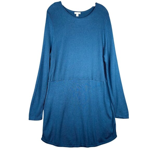 J Jill Wool Blend Side Split Sweater Dress Tunic Large Blue Long Sleeve Stretch - Picture 1 of 8